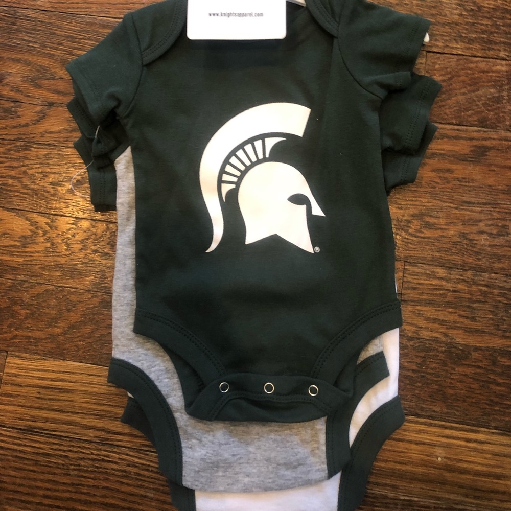 MSU state university onesie 3 months spartan green